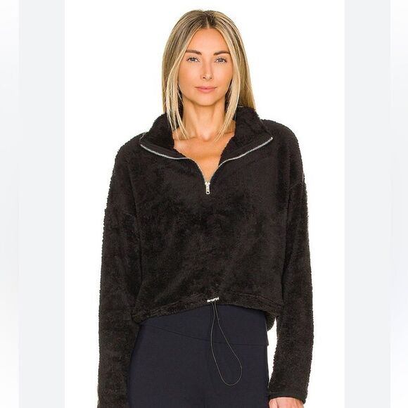 Onzie sweatshirt Womens one size sherpa pullover Black Cozy quarter Zip Faux Fur - Picture 1 of 12
